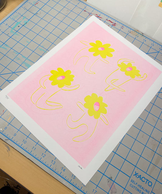 Dancing in the garden, I feel like a million dollars (Risograph Print)